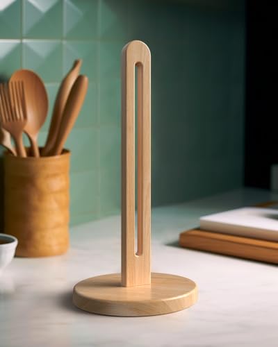 Wooden Paper Towel Holder Countertop (Standard – 6" Base / Light Wood (Beech))