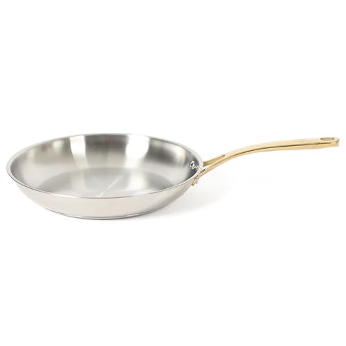 Castelle 12 Inch Stainless Steel Frying Pan with Gold (Stainless Steel W/ Gold Handle / 12" Frying Pan)