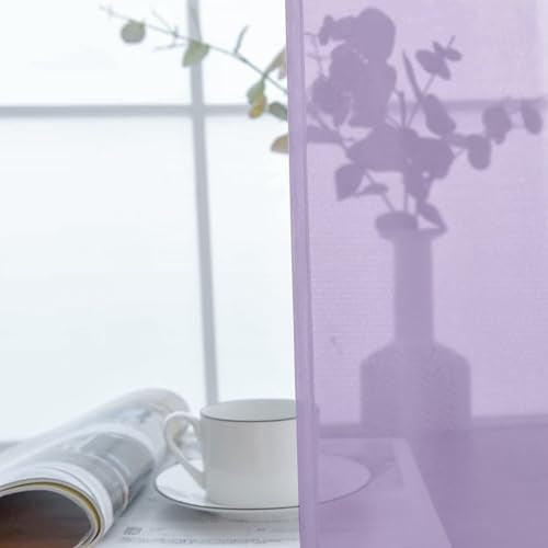 Sheer Voile Window Treatment Rod Pocket Curtain 2 Panels (Lavender / 52"W x 96"L (Pack of 2))