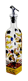 Athena Olives Hand Painted Glass Oil and Vinegar Cruet with Pourer
