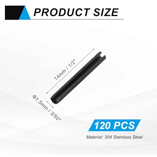120Pcs Slotted Split Roll Pins 3 (3/50 Inch(1.5mm) Dia. 1/2 Inch(14mm) Length)