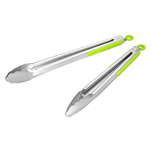 304 Stainless Steel Kitchen Cooking Tongs (12" & 14" / Green)