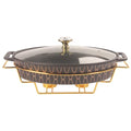 10" x 7" Ceramic Oval Casserole Dish with Glass Lid and Gold rack (Black with rack / 10" x 7")