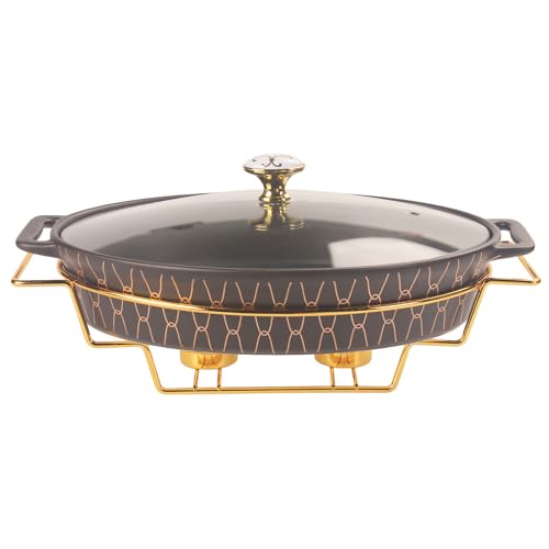 10" x 7" Ceramic Oval Casserole Dish with Glass Lid and Gold rack (Black with rack / 10" x 7")