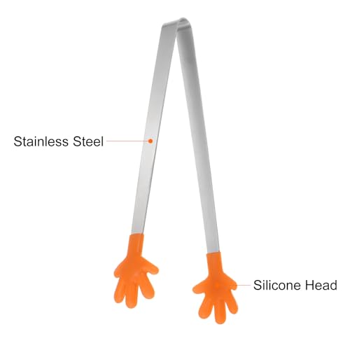 Mini Food Tongs 5.67" Hand Shape Stainless Steel with Silicon Tips Small Cooking Tongs Kitchen Food Tongs Serving Tongs for Cooking Grilling BBQ Barbecue Kitchen (Orange)