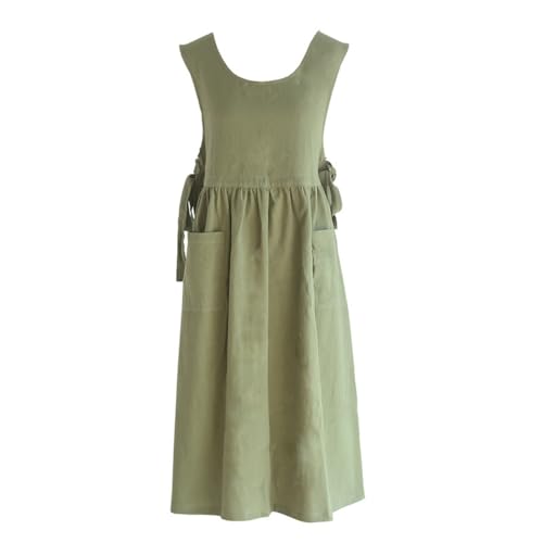 Cotton Apron Women Split Plus Size Bib with Pockets for Cooking (Green)