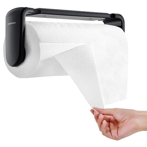 Paper Towel Holder ONE Hand Tear Adaptive Tension Arm Adjustable Length 9.4 (Black)