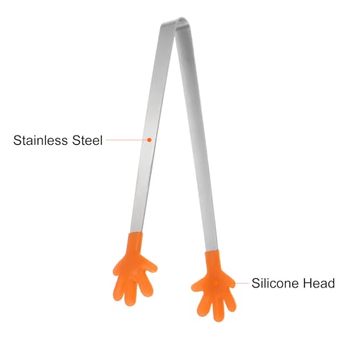 Mini Food Tongs 5.5" Pattern Shape Stainless Steel with Silicon Tips Small Cooking Tongs Kitchen Food Tongs Serving Tongs for Cooking Grilling BBQ Barbecue Kitchen (Orange)