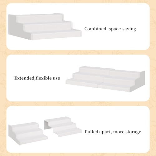 3 Tier Expandable Bamboo Can Organizer for Pantry (12.4"-24"W × 10.8"D × 4.5"H / White)