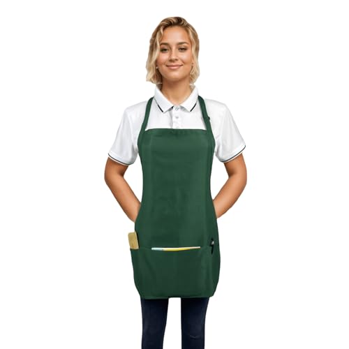 Adjustable Waterproof Aprons with 3 Pockets for Men Women (Green)