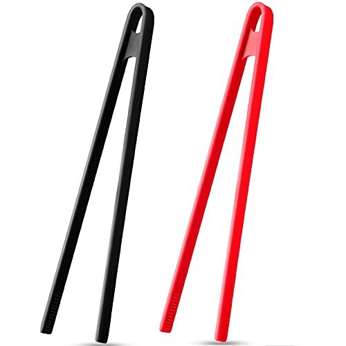 2 Pcs 11.8 Inch Silicone Cooking Tongs Tweezers (Black, Red)