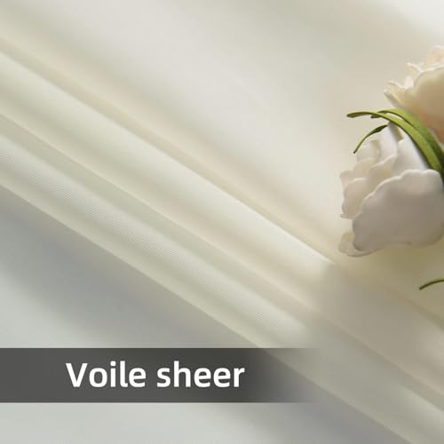 Solid Sheer Rod Pocket Curtain Voile Draperies 2 Panels Ivory Beige Black Grey Coffee 42 Inch Width 63 Inch Long 1 Pair for Kitchen Bedroom Children Living Room Yard (Ivory / 42"W x 63"L (Pack of 2))
