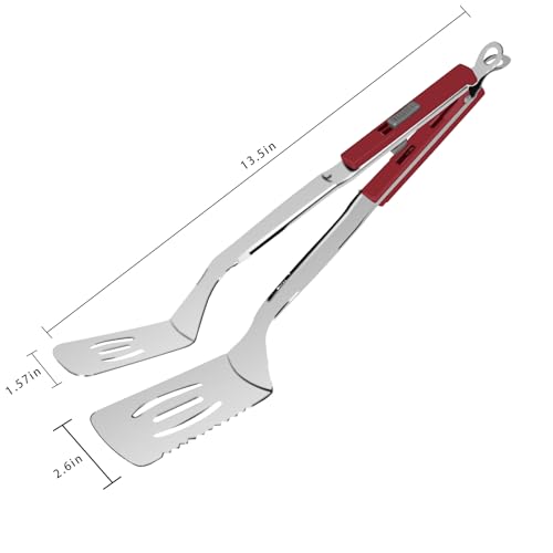 13.5 inch Stainless Steel Tongs for Cooking (13.5 Inch / Red)