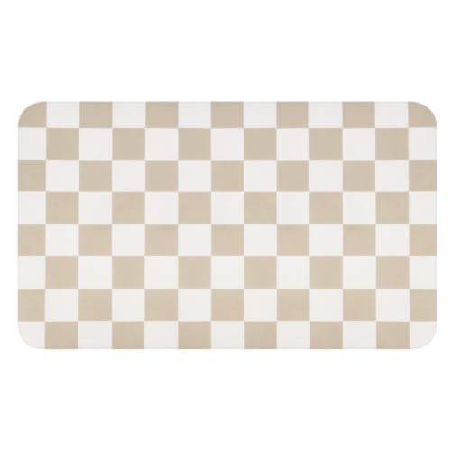Checkered Dish Drying Mat for Kitchen Counter (Beige / 24" x 16")