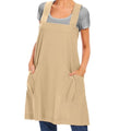 Women's Cotton Cross Back Apron Pinafore Dress with Big Pockets Loose Square Apron for Baking Cooking Gardening (Apricot / X-Large)
