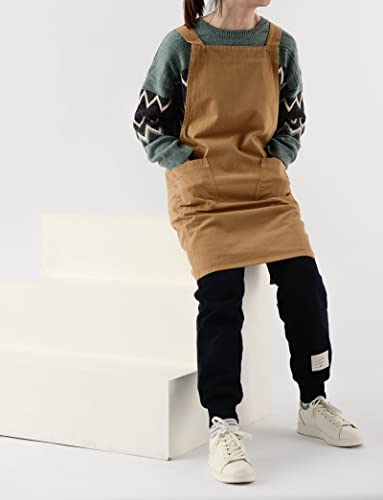 Cotton Linen Cross Back Apron with Pockets for Women without Waist Tie for Gardening Painting Cleaning Cooking (Yellow-02)