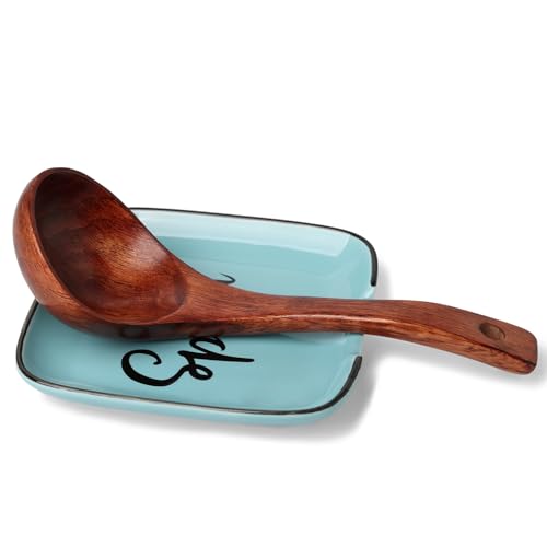 Farmhouse Ceramic 4.75 Inch Spoon Rest for Kitchen (Turquoise)