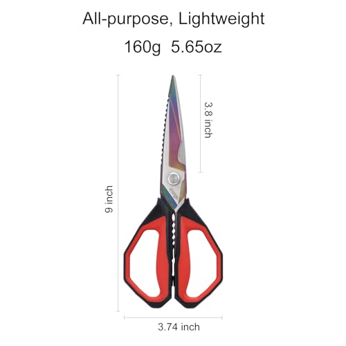 9" Sharp Kitchen Scissors for Food Titanium Coated Stainless Steel (D - Kitchen Scissors)