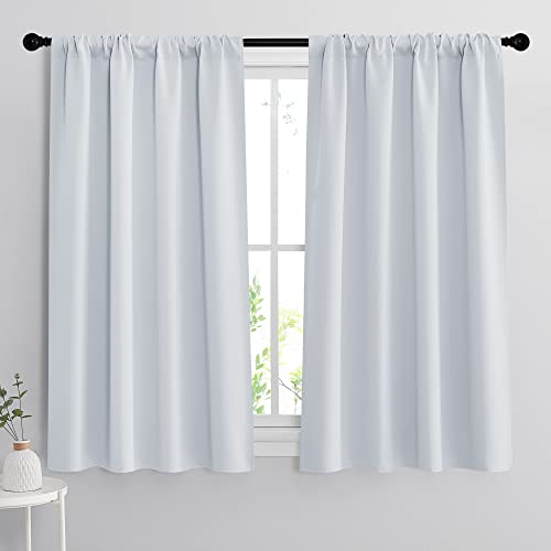 Small Window Curtains 45 inches Length for Kitchen Cafe Bathroom (Greyish White / 42"W x 45"L (Pack of 2))