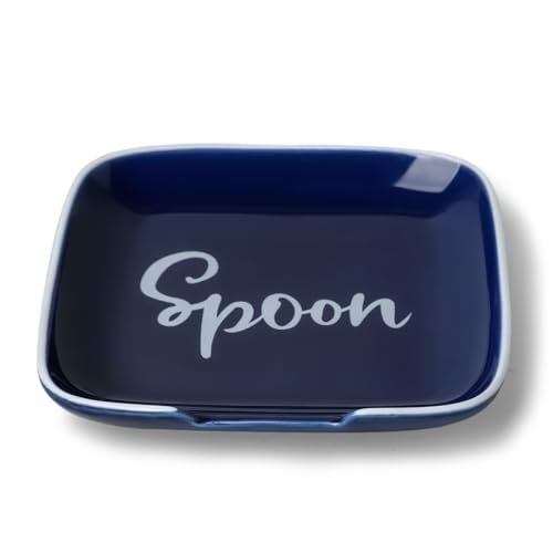 Farmhouse Ceramic 4.75 Inch Spoon Rest for Kitchen (Navy)