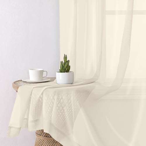 Cream Sheer Curtains 90 Inches Long 2 Panels (Cream / 42"W x 90"L (Pack of 2))