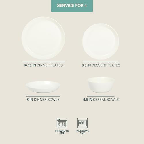 Summer Shades 16 Piece Plates and Bowls Dishes Service for 4 Porcelain Dinnerware Set (White (White Summer Shades) / Service for 4 (16pcs))