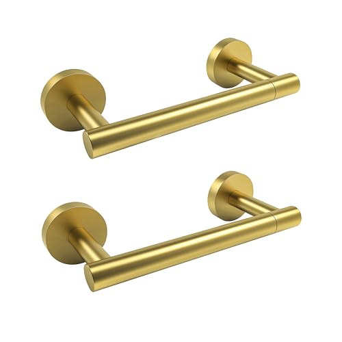 Gold 2 Pack Toilet Paper Holder SUS304 Stainless Steel Double Post Pivoting Toilet Paper Roll Holder Wall Mounted Toilet Tissue Holder for Commercial Bathroom RV (Brushed Gold)