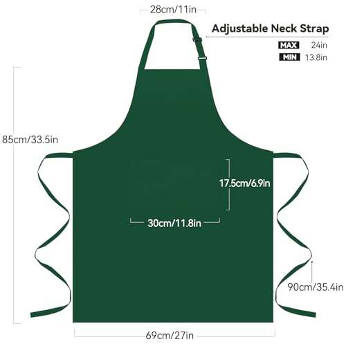 2 Pack Kitchen Aprons with 2 Pockets for Women Men (Green)
