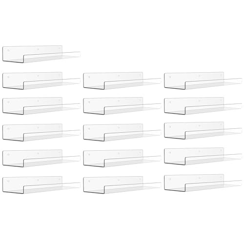 16 Pcs 15" Acrylic Shelves for Wall Storage and Organizer (Clear)