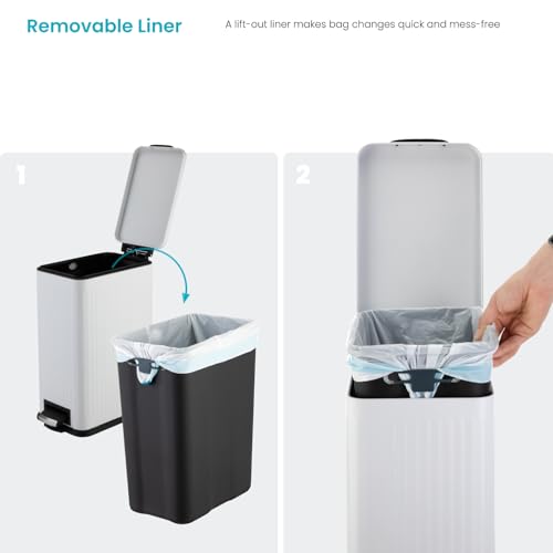 4 Gallon Kitchen Trash Can with Slim Fit Design (White / Reeded)