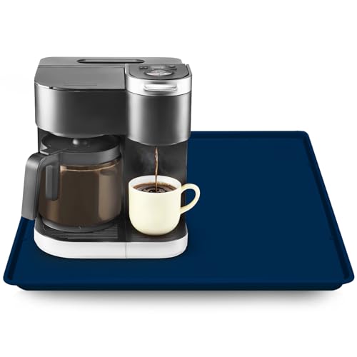 Silicone Coffee Maker Mat with Lip for Countertops (Navy Blue / 19.7'' x 15'')