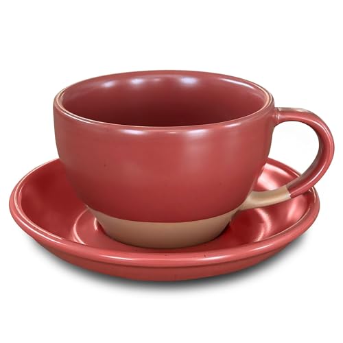 Ceramic Latte Art Mug With Saucer (Crimson Red)