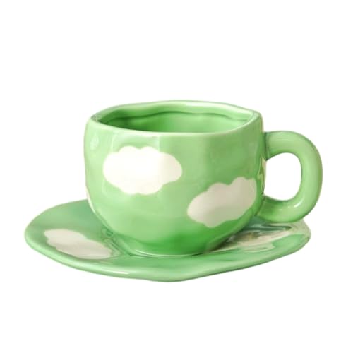 Sky and White Clouds Coffee Mug with Saucer (Green)