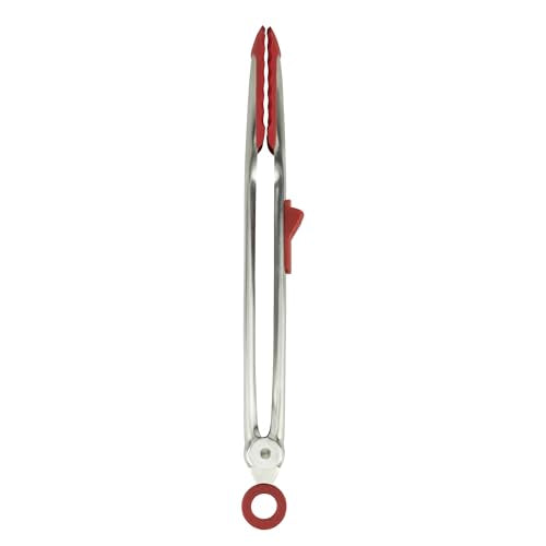 Tongs With Silicone Tips Easy Grip 13” Long Kitchen Tongs Stainless Steel Handle For Cooking (Cayenne)