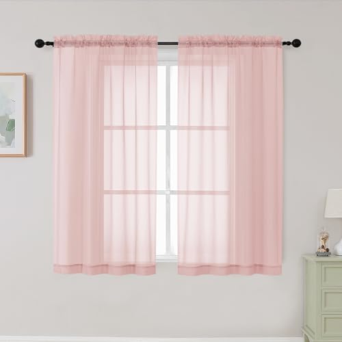 Blush Sheer Curtains for Bedroom Living Room 45 Inch Length 2 Panels (Blush / 42"W x 45"L (Pack of 2))