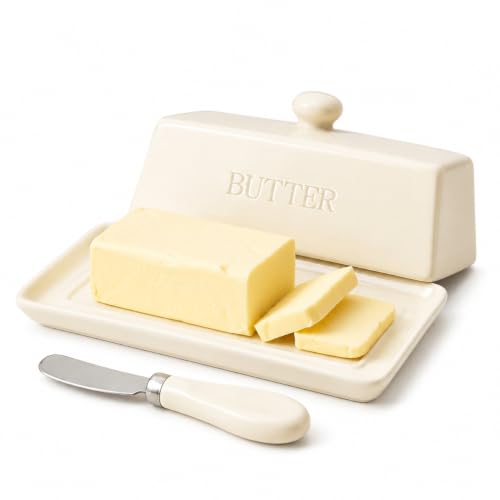 Butter Dish With Lid for Countertop (Cream white)