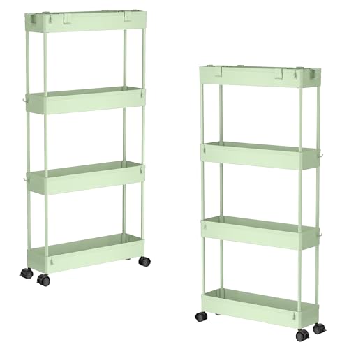 2 piece Set Slim Storage Cart 3 Tier (Green)