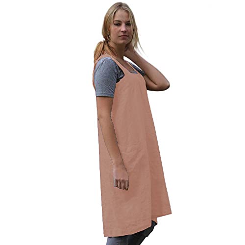 Women's Cross Back Pinafore Apron with Large Pockets Home Kitchen (X-Large / Salmon Pink)