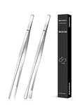 2 Pcs 10 inch Cooking Tweezers Tongs Precision Serrated Tips (10inch / Silver)