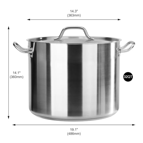 32 Qt Stainless Steel Stock Pot with Cover (32 QT)