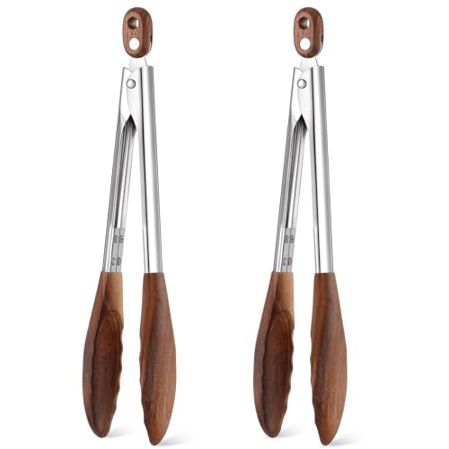 2 Pcs Wooden Kitchen Tongs (11.4 Inch / walnut wood color)