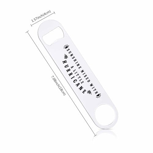 Funny Sarcastic Quotes Stainless Steel Bottle Opener Sunshine Mixed with A Little Hurricane Flat Beer Bottle Opener Keychain for Home Kitchen Bar Restaurant Party Birthday Gift (Funny Sarcastic Quotes)