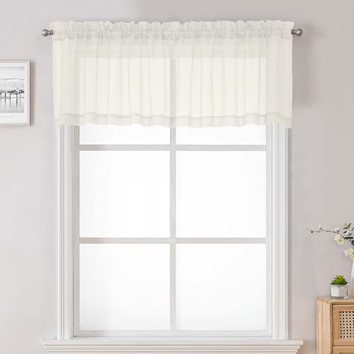 Ivory Sheer Valances for Windows 18 Inch Length 2 Pcs (Ivory / 42"W x 18"L (Pack of 2))
