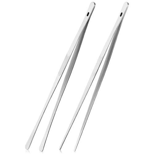 2PCS 12" Stainless Steel Kitchen Tongs Tweezers with Serrated Tips (12 inches)
