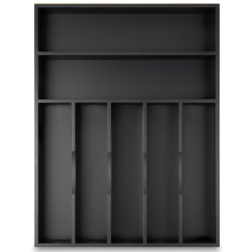 Bamboo Silverware Holder Drawer Utensil Organizer with 7 Slots Black (7 Slots / Black)
