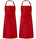 2 Pack Adjustable Bib Apron Waterdrop Resistant with 2 Pockets Cooking Kitchen Aprons for BBQ Drawing (Basic Red / 2 Polyester)