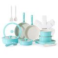 24 Piece Ceramic Detachable Handle Pots and Pans Set Turquoise (Turquoise / 24 Piece)