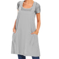 Women's Cotton Cross Back Apron Pinafore Dress with Big Pockets Loose Square Apron for Baking Cooking Gardening (Light Grey / Medium)