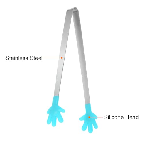 Mini Food Tongs 5.67" Hand Shape Stainless Steel with Silicon Tips Small Cooking Tongs Kitchen Food Tongs Serving Tongs for Cooking Grilling BBQ Barbecue Kitchen (LightBlue)