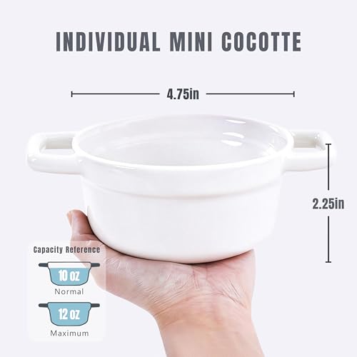 Mini Cocotte 12oz Ceramic Casserole Dish Set with Lid (White / 12oz)